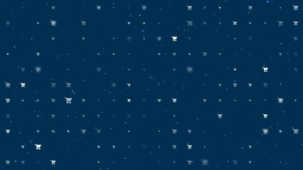 Poster - Template animation of evenly spaced shopping cart symbols of different sizes and opacity. Animation of transparency and size. Seamless looped 4k animation on dark blue background with stars