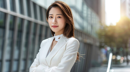 Wall Mural - beautiful asian woman in white business suit in the city