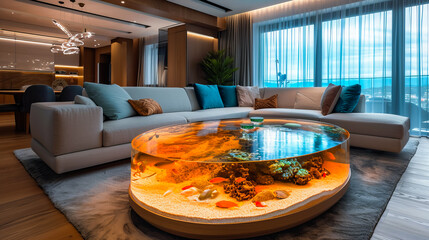 Wall Mural - Coffee Table Aquarium.Interior Oasis with Fish