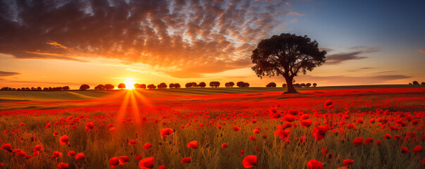 Wall Mural - poppy fields. sunset blooms