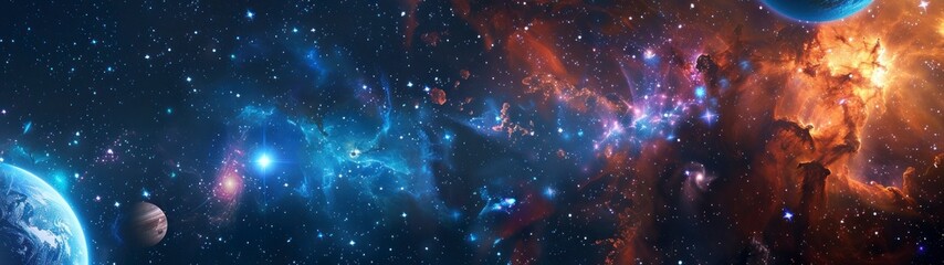 Wall Mural - panoramic 32:9 concept universe full of stars and stellar dust, nebula, galaxies