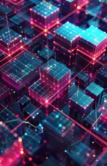 Wall Mural - Abstract geometric background with futuristic technology cubes. Glowing cubes on dark background, blockchain concept.