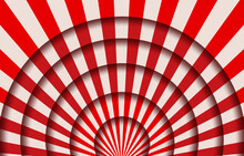 Paper Cut Circus Or Theater Stage With Striped Line Curtains, Vector Background. Funfair Carnival Or Circus Stage Scene Backdrop In Papercut Or Paper Cutout Layers With Red White Radial Stripe Pattern