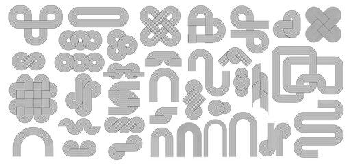 Poster - geometric nordic zen arch line patterns, figures and stroke shapes isolated vector set. abstract lin