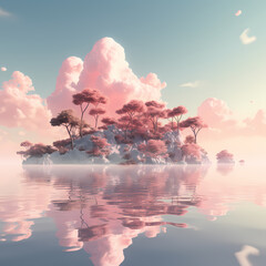 Wall Mural - Floating islands in a pastel-colored sky. 