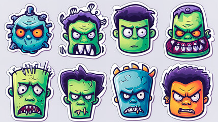 Wall Mural - cute frankenstein stickers collection