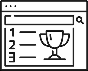 Fototapete - Top searches. CDN. Content delivery network icon, web media or file search engine, blog or Internet portal content, CDN thin line vector pictogram or icon with web page, search result winner prize