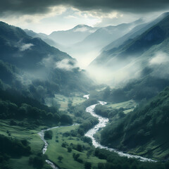 Sticker - Mystical fog rolling through an enchanted valley. 