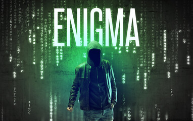 Poster - Faceless hacker with inscription concept concept