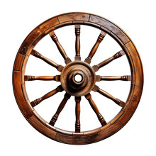 Antique Old Wooden Wheel Isolated On Transparent Background