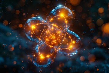 Poster - An intricate 3D render of glowing, interlinked shapes representing scientific or technological concepts