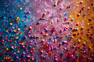 Poster - An abstract downpour of confetti over a richly textured multicolored canvas