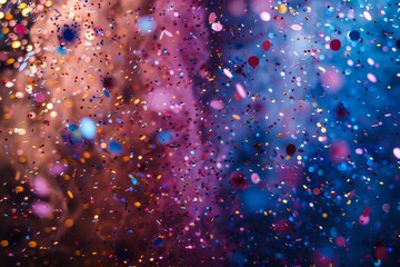 Poster - Soft focus capture of a bokeh light effect with a constellation of glowing particles in cool pink and blue hues suggesting celebration