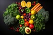 Assortment of fresh fruits and vegetables, top view