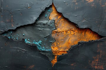 Poster - This is an artistic close-up shot showcasing an abstract pattern with a vivid contrast between orange and blue textures