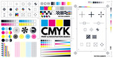 Fototapeta Panele - A complete set of print marks and registration marks in CMYK for adding to a project. Vector illustration.