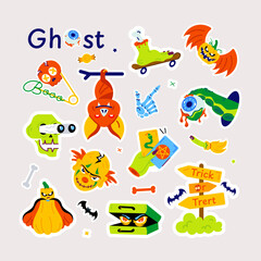 Canvas Print - This flat ghost vector depicting various halloween party items and other spooky stuff 