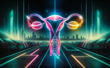 Wall Mural - The reproductive system set against a futuristic backdrop
