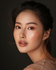 Sticker - Photo of an Asian female model on dark background