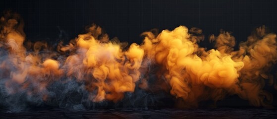 Wall Mural - Realistic modern illustration of yellow and orange toxic smoke cloud over a dark transparent background. Mist or haze of mystical atmospheric condensation or steam on floor.