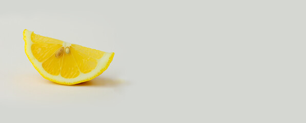 Wall Mural - Ripe slice of yellow lemon citrus fruit stand isolated on the plain background with clipping path, copy space