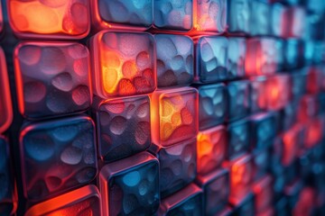 Poster - Beautiful gradient of red to blue on patterned cubes, invoking the sense of digital technology and innovation