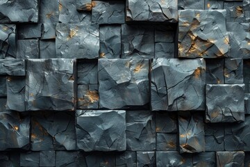 Poster - A close-up of a textured dark stone wall with golden seams, reflecting the interplay between natural and luxurious elements