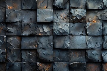 Poster - Dark blue segmented rock wall with interspersed warm hues gives off a cool yet inviting ambiance in this textured backdrop