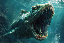 Sea Monster Open Its Mouth With Teeth, Fantasy Underwater Creature