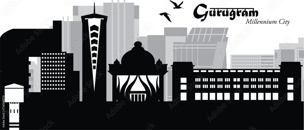 Vector illustration of the skyline cityscape of the city of Gurgaon ...