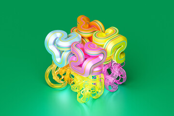 Poster - Abstract dynamic shape with multi-colored sides, sides. 3D illustration and rendering. Elegant line background.