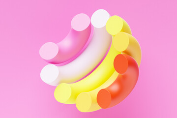 Poster - 3D illustration, geometric illusion, isometric abstract shapes in the shape of a hemisphere, colorful shapes intertwined