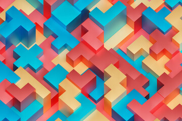 Poster - Geometric composition with different shapes. Dynamic set of realistic tori, rings, tubes. Modern background for product design show in multicolored color. 3d render illustration.