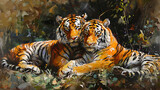 Fototapeta Most - tiger oil painting Show strength and victory