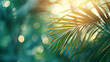 Blur beautiful nature green palm leaf on tropical, Green nature background. Close-up view of tropical green bamboo leaf on blurred background for natural and freshness wallpaper concept. Generative Ai