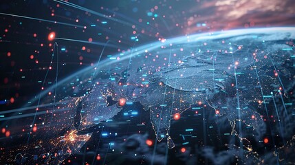 Poster - Digital world globe, concept of global network view of the earth with a lot of lights