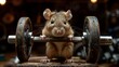 Adorable little mouse lifting weights, Gym rat, Weightlifting Hamster, Generative AI