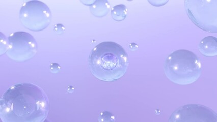 Aufkleber - Macro shot of various bubbles in water rising on the light background. Super slow motion Beauty glossy Moisturizing bubble blobs or drops 3D animation find a special extract.