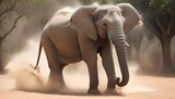 Fototapeta  - An Elephant Spraying Dust To Protect Its Skin