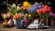 Spring gardening in Kingston an array of colorful flowers in a white box on a rustic table