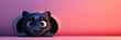 Cute black panther cub with wide eyes on a radiant pink backdrop, embodying innocence and playfulness; Concept of wildlife and imagination