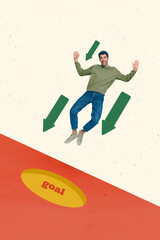 Poster - Creative 3d photo artwork graphics collage painting of happy smiling guy achieving working goals isolated drawing background