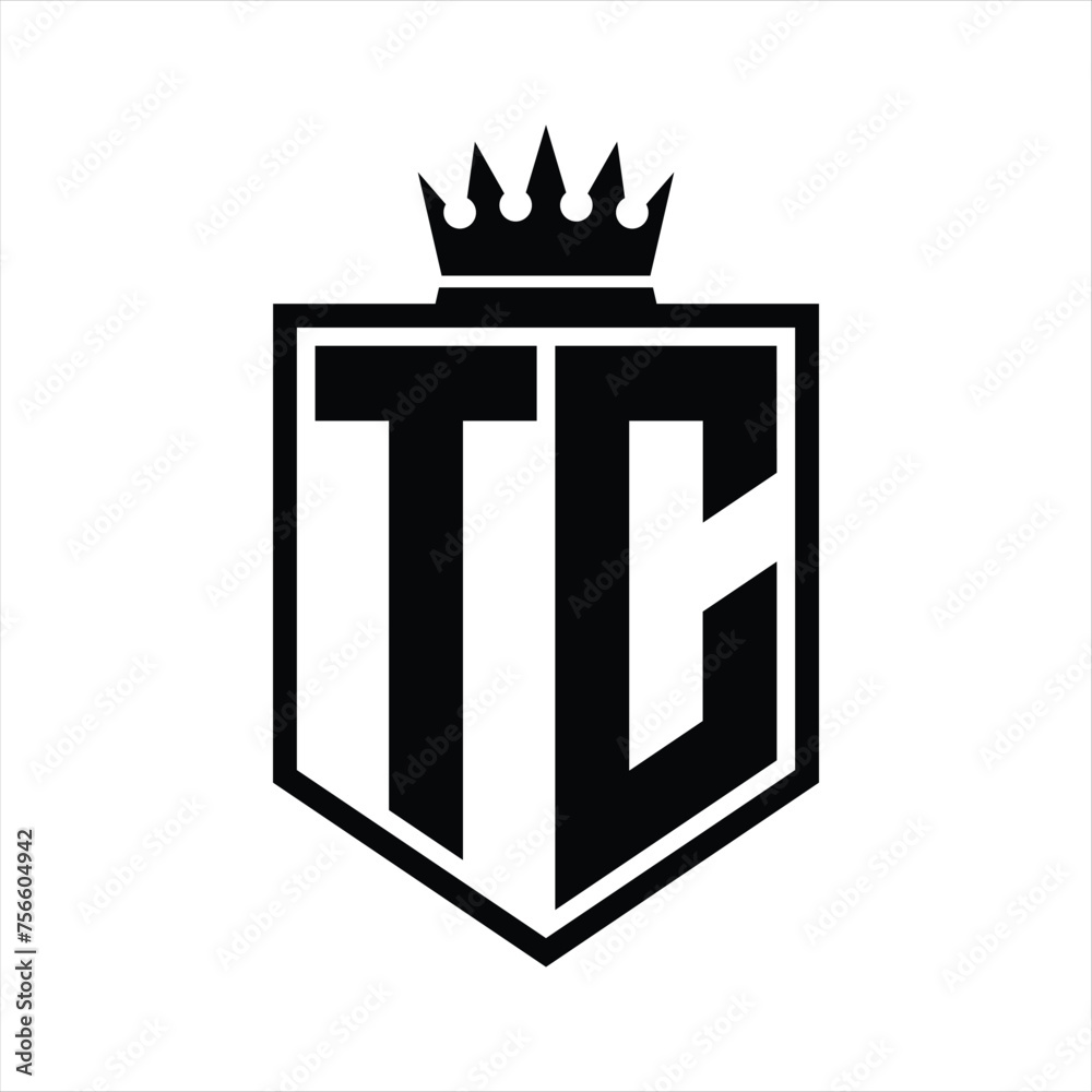TC Logo monogram bold shield geometric shape with crown outline black ...