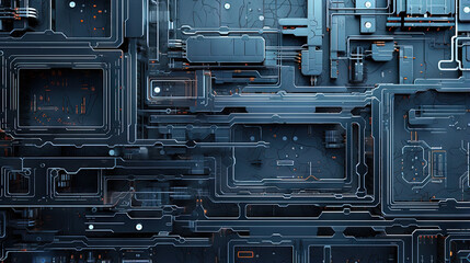 Poster - background with metallic panels texture, wires and circuit. spaceship hull wall technology backgroun
