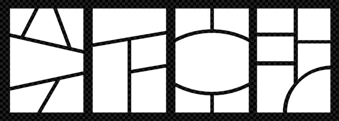 Aufkleber - Set of Grid template for photo collage. Vector mood board. Page with frames. Simple layout mosiac with roundes on transparent bg.