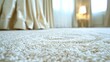 Close-up of shaggy carpet with curtains in background.