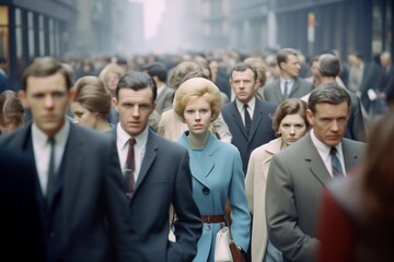 Sticker - Crowd of people walking on a city street