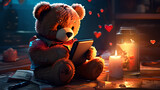 A teddy bear for Valentine's Day addicted to the phone.