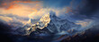 An expressive oil painting of a majestic mountain range