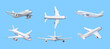 © absent84 - 3D Set of White Realistic Airplane Isolated. Render Collection of Passenger or Commercial Jet Icon. Time for Travel Concept. Traveling Booking Agency, Airlines. Holiday Vacation. Vector Illustration
